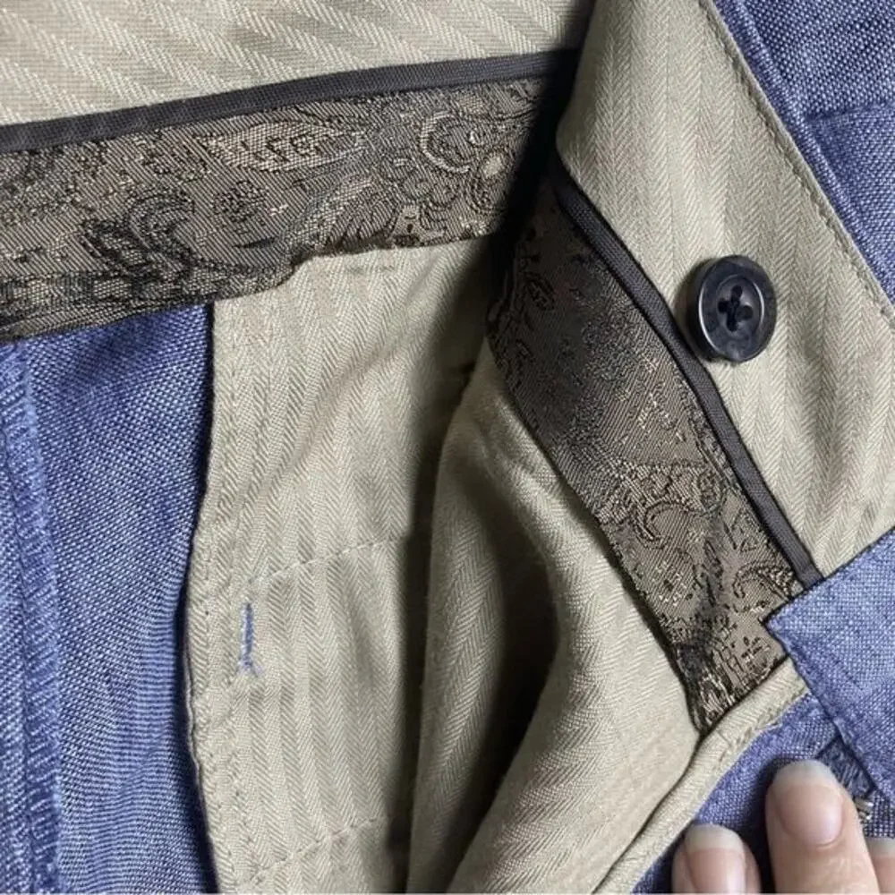 Joseph Abboud linen pants men's 33 light‎ denim blue luxury slim pleated EUC